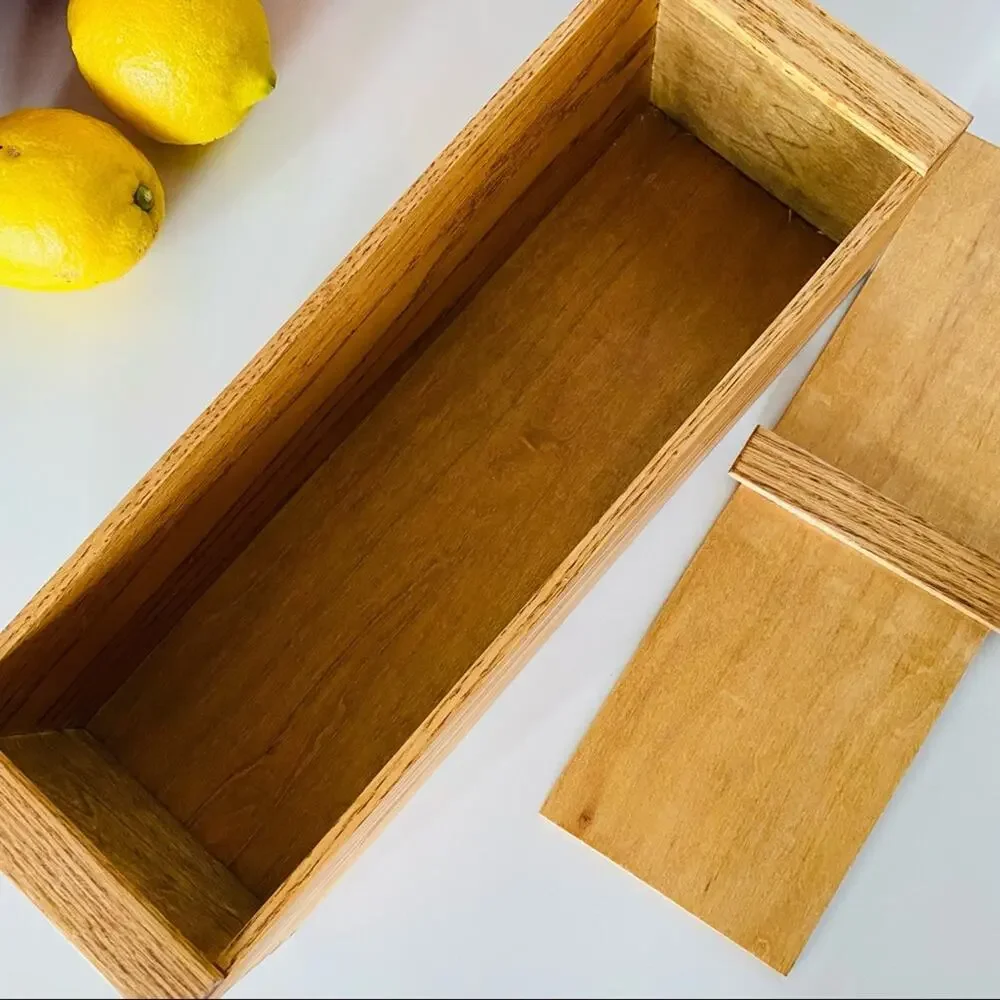 VINTAGE Handmade Light Wooden Rectangle Oblong Storage Decorative Box Lid